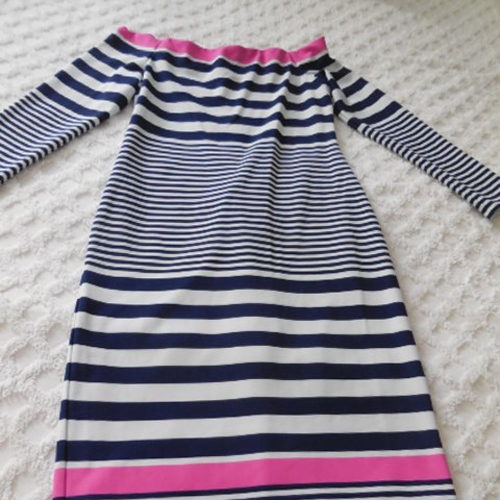 Blue White and Pink Striped Dress